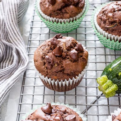 Chocolate Zucchini Muffins are healthier double chocolate whole grain muffins packed with zucchini and big chocolate flavor!