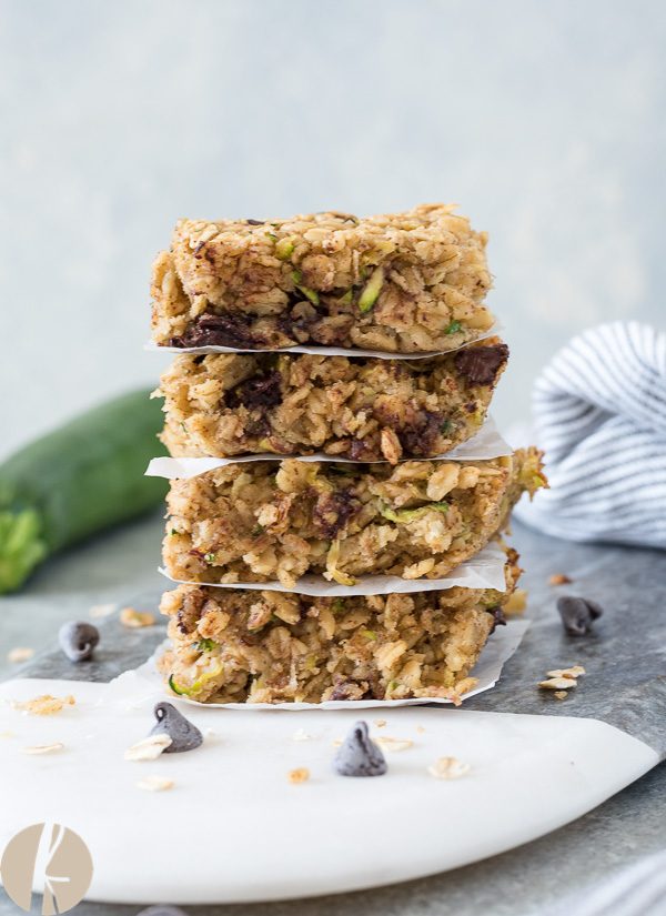 Oatmeal zucchini snack bars stacked up