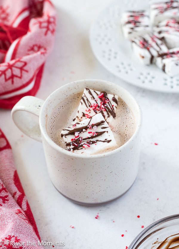 Peppermint marshmallows on top of hot chocolate