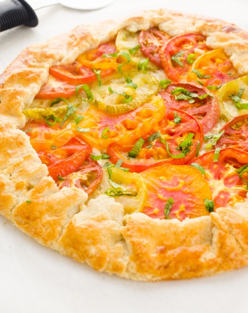 Close up view of tomato galette