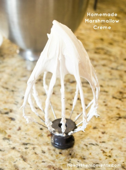 Homemade marshmallow creme on a whisk