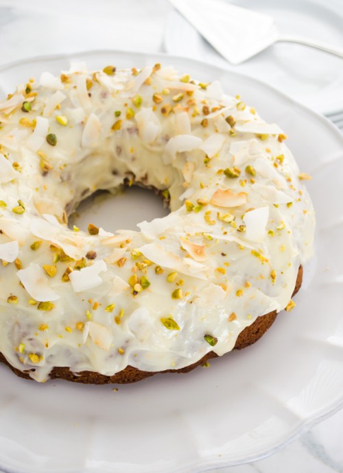 Zucchini Carrot Bundt Cake with cream cheese glaze