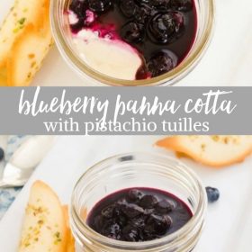 blueberry panna cotta with pistachio tuiles collage