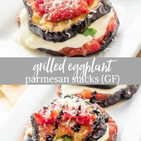 grilled eggplant parmesan stacks collage