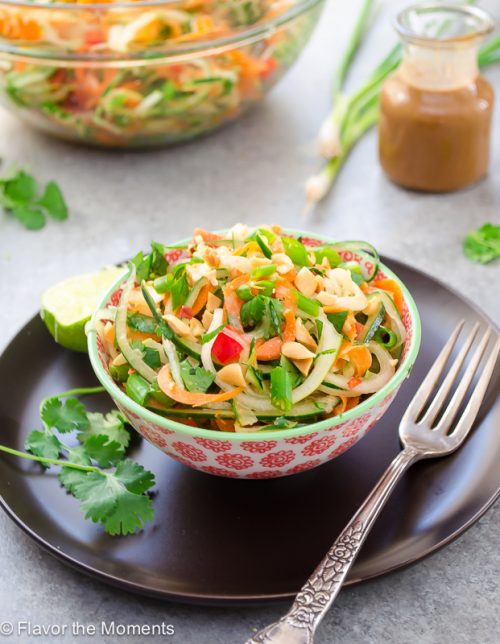 Thai Carrot Cucumber Noodle Salad with Peanut Lime Dressing in bowl