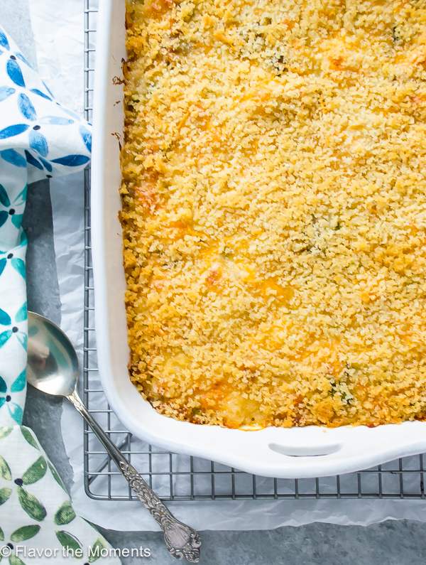 mac and cheese casserole in baking dish
