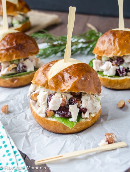 sonoma chicken salad sliders with pick through the top