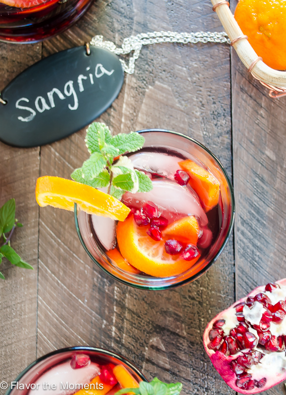 Overhead shot of red sangria in glass