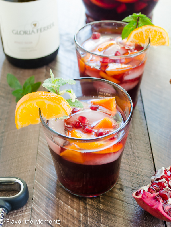 front view of red sangria in glass