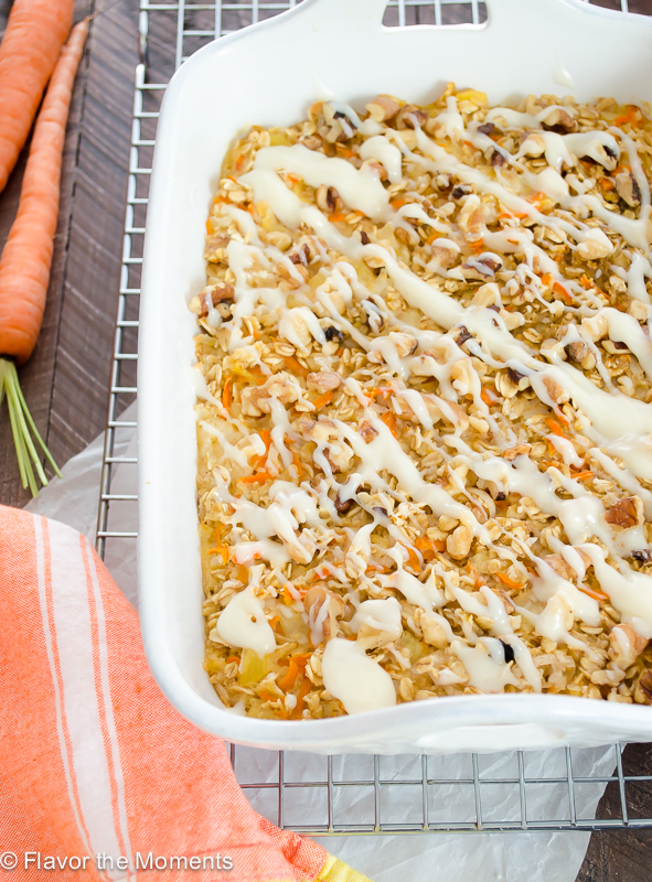 front view of carrot cake baked oatmeal