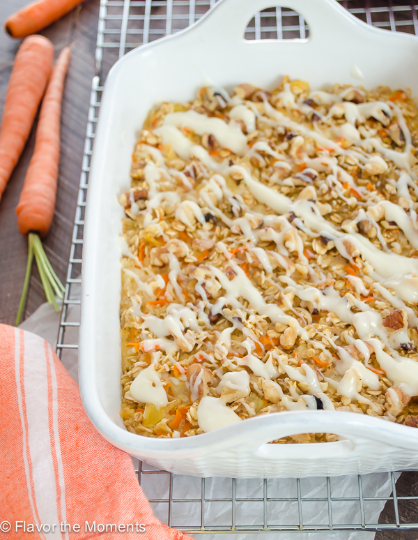 close up of carrot cake baked oatmeal