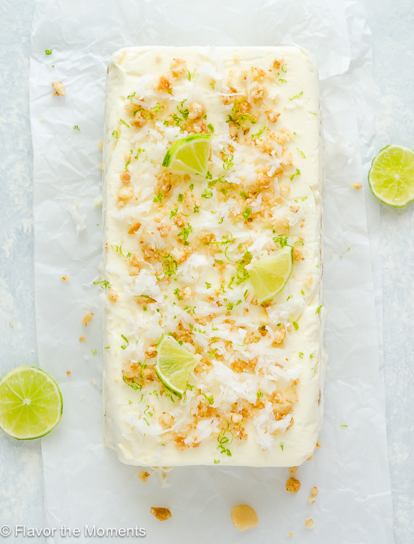 Coconut Lime Ice Cream Loaf on parchment paper