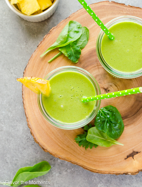 Power Green Smoothies on a wooden server