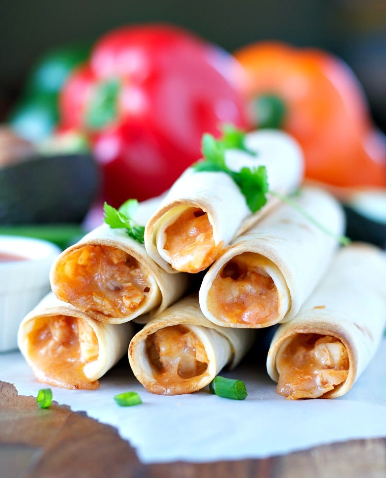 4 Ingredient Chicken Taquitos piled on a plate