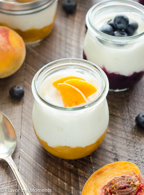 Fruit on the Bottom Yogurt in jars topped with fruit