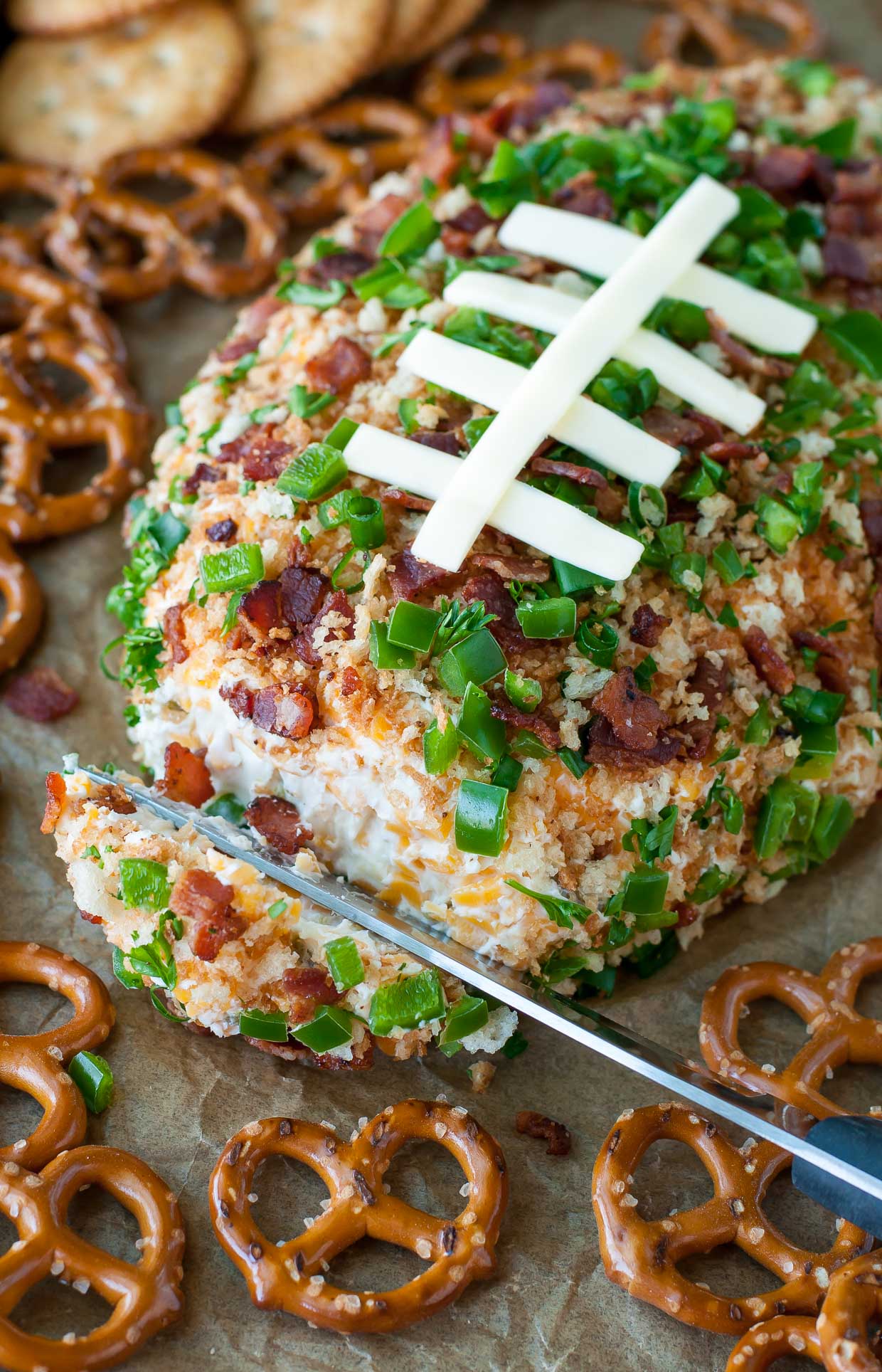 Jalapeno popper football cheese ball