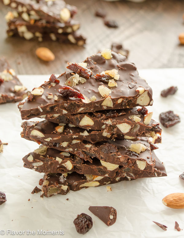 pile of salted chocolate bark on parchment paper