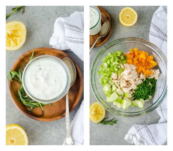 Lemon Tarragon Chicken Salad Lettuce Wraps process collage