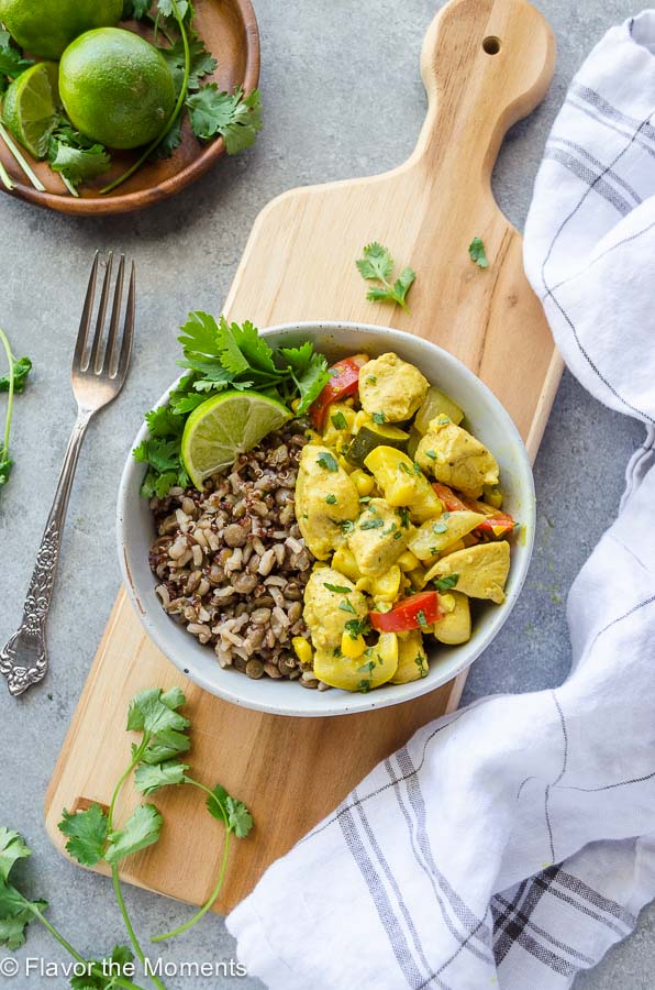 30-Minute Coconut Curry Chicken and Vegetables is a high-protein meal loaded with tender chicken, seasonal veggies, and creamy coconut curry sauce! @FlavortheMoment
