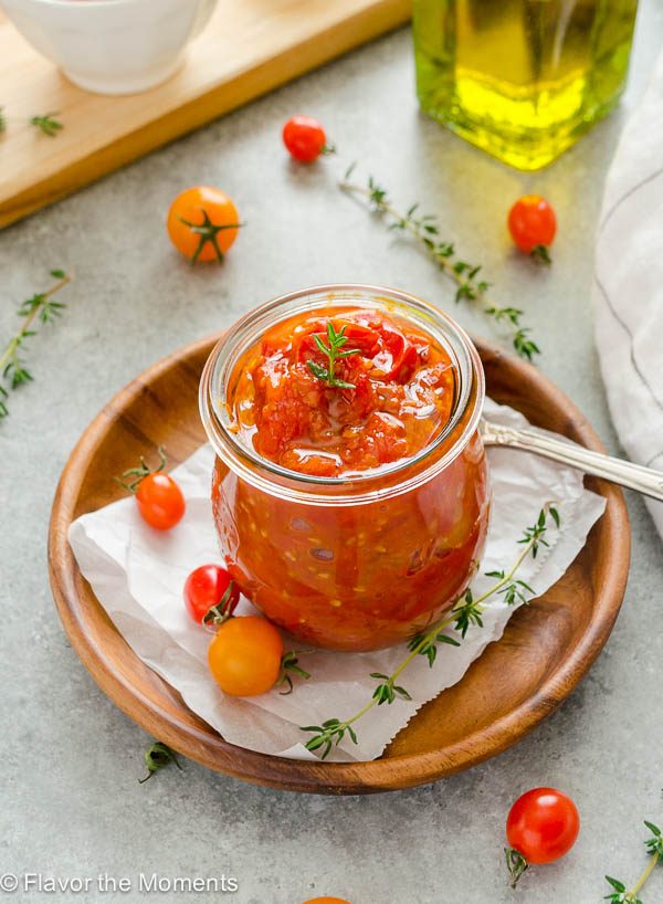 front shot of cherry tomato jam in a jar