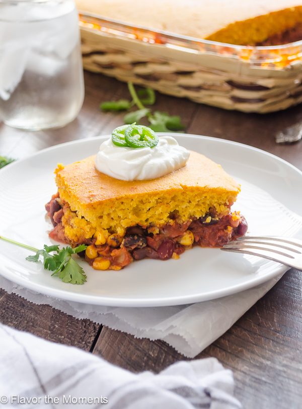 serving of vegetarian tamale pie on a white plate