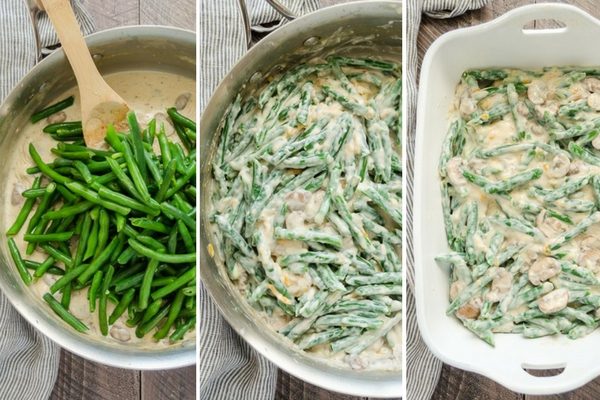 Homemade green bean casserole process collage 2
