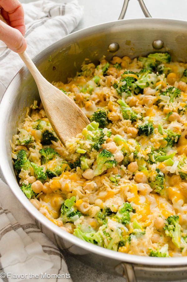 One Pot Cheesy Broccoli Chickpea Rice Casserole is a hearty, versatile vegetarian casserole that's great as a main dish or holiday side!