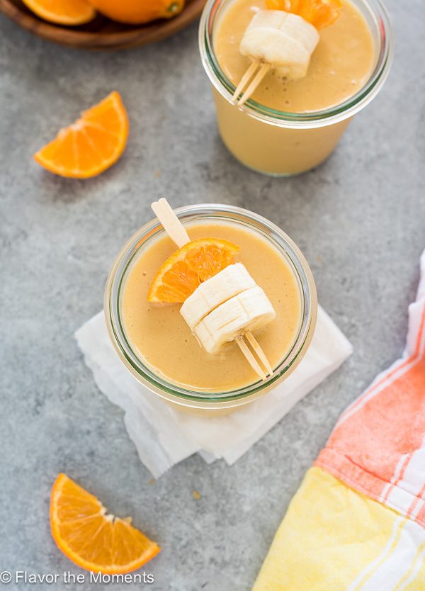 Overhead shot of orange cream smoothie in a jar 