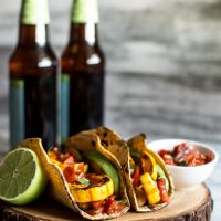 Delicata squash tacos with beer in background