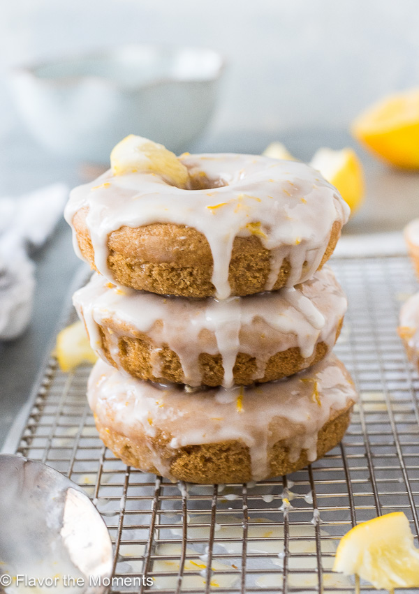 Stack of lemon donuts on a wire rack
