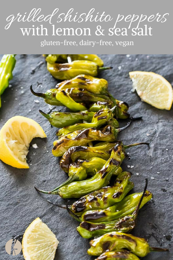 Grilled Shishito Peppers with Lemon and Sea Salt are smoky, charred shishito peppers served with fresh lemon and flaky sea salt!