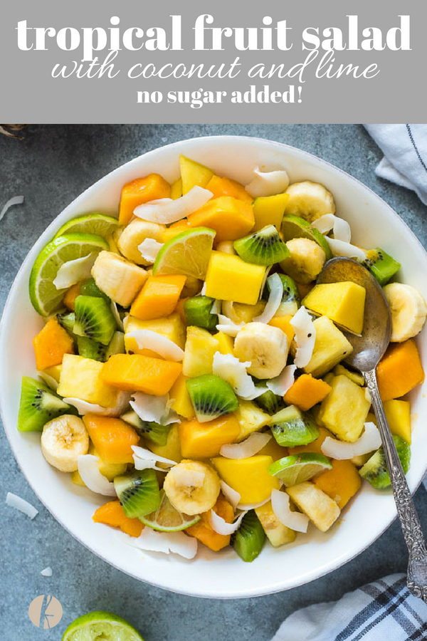Tropical Fruit Salad with Coconut and Lime is a delicious blend of tropical fruit tossed with fresh lime juice and coconut flakes with no added sugar!