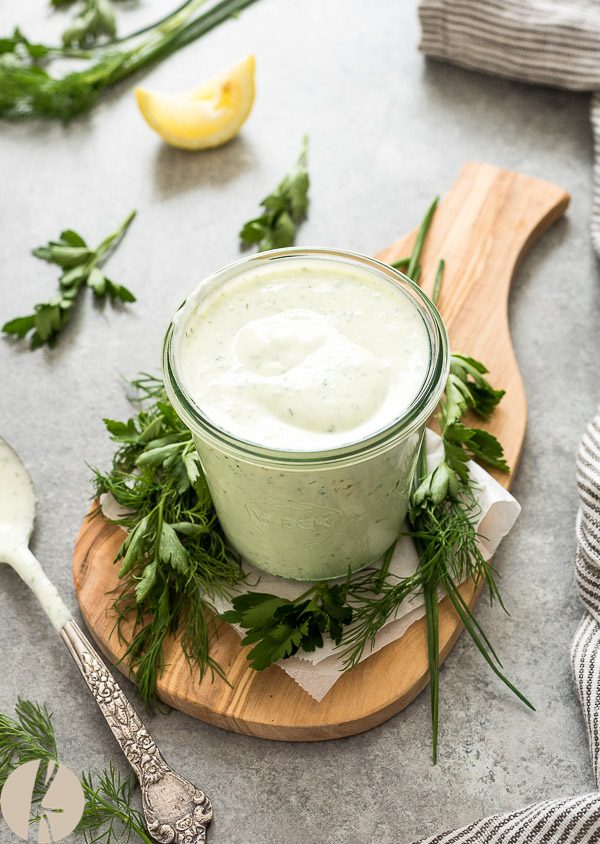 Jar of Greek yogurt ranch dressing