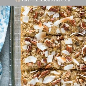 Hummingbird Cake Baked Oatmeal is a healthy, make ahead oatmeal bake with the delicious flavors of classic hummingbird cake!  {GF, DF}
