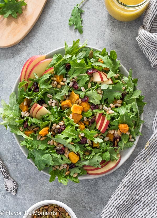 Harvest salad on plate with butternut squash and apple