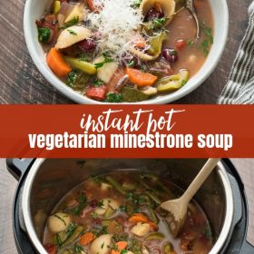 Instant Pot Vegetarian Minestrone Soup is an easy instant pot minestrone soup that's hearty, healthy and cooks up in about 10 minutes!