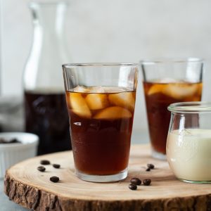front view of cold brew coffee recipe in glass with ice