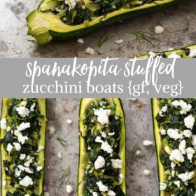 spanakopita stuffed zucchini boats collage
