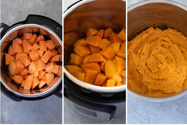instant pot mashed sweet potatoes collage