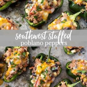 stuffed poblano peppers collage