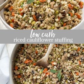 low carb riced cauliflower stuffing collage