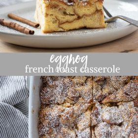 eggnog french toast casserole collage