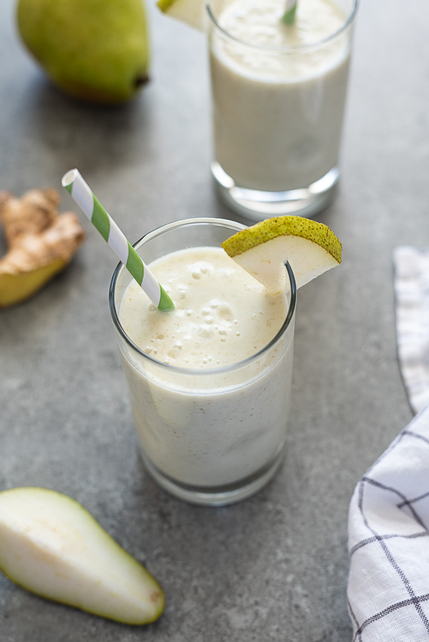 pear smoothie angled over shot