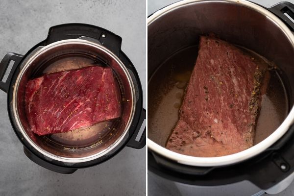 instant pot corned beef and cabbage process collage 1