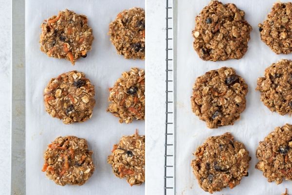 carrot oatmeal cookies before and after baking