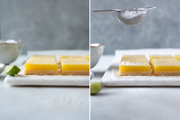 key lime bars before and after powdered sugar