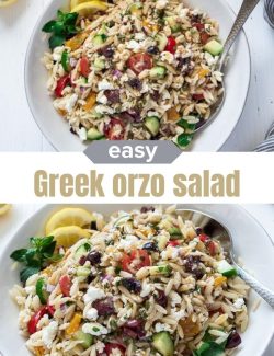 Easy Greek Orzo salad short collage pin