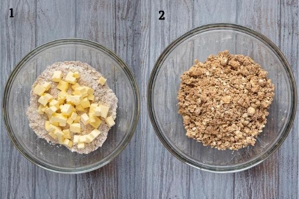 oatmeal crumble before and after mixing