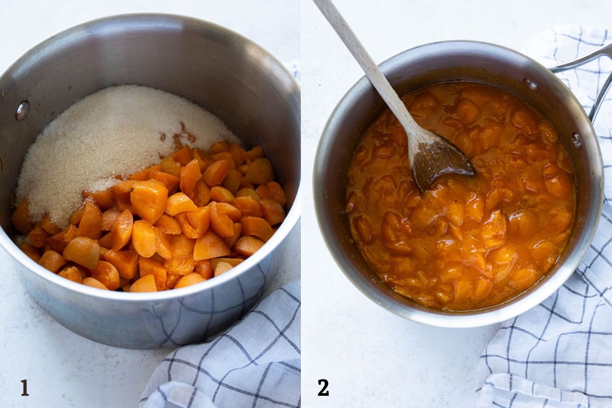 apricot jam collage before and after cooking