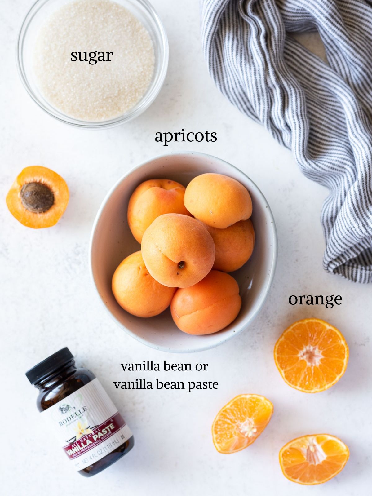 overhead shot of apricot jam ingredients
